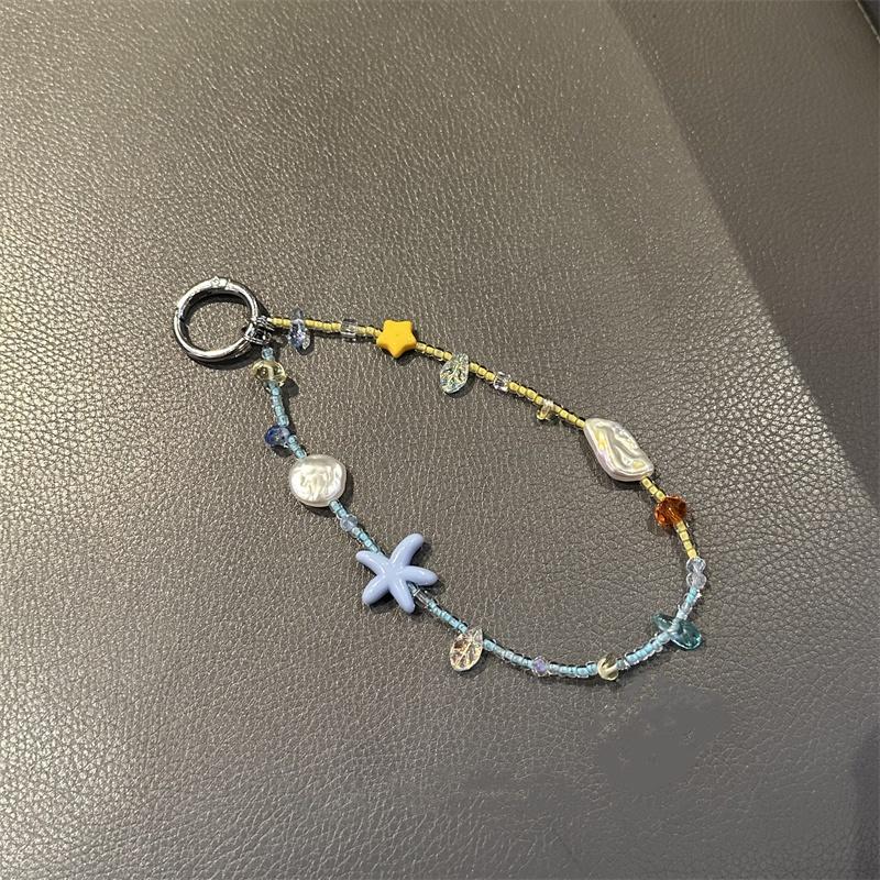 1pc Summer Cute Starfish Beaded Wristlet Versatile Phone Case Car Keychain Bag Charm Accessory Handbag Chain Pendant Accessories