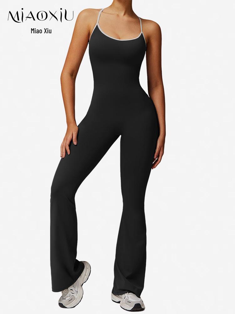 European & American Hot-Selling Quick-Dry Yoga Suit: One-Piece with Chest Pads, Nude Feel, Micro Flare Pants, Open-Back Design