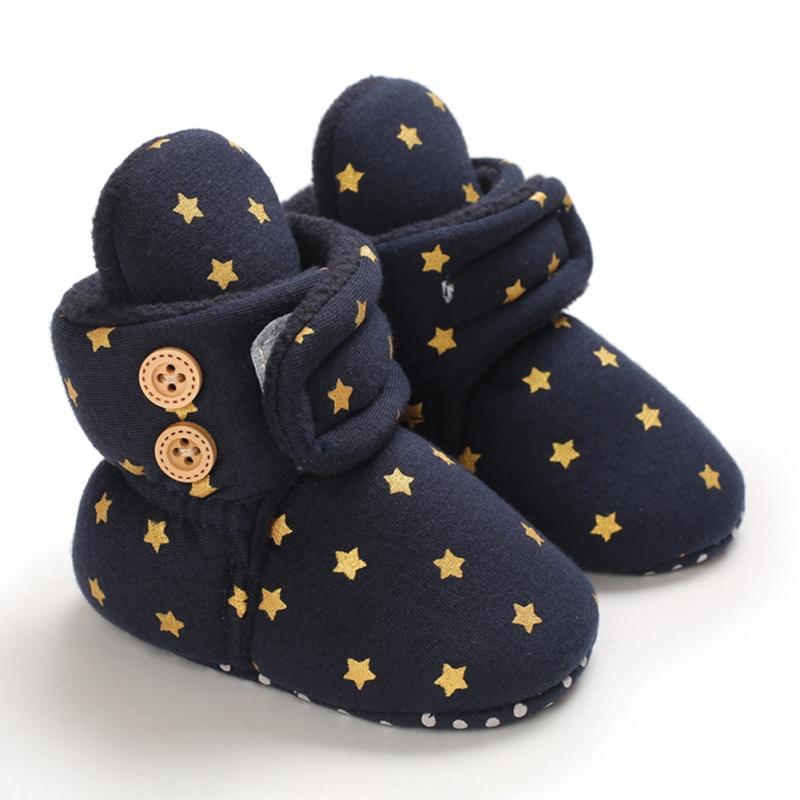 Cute Star Print Prewalkers Booties Winter Soft Anti-slip Warm Newborn Infant Crib Shoes Moccasins