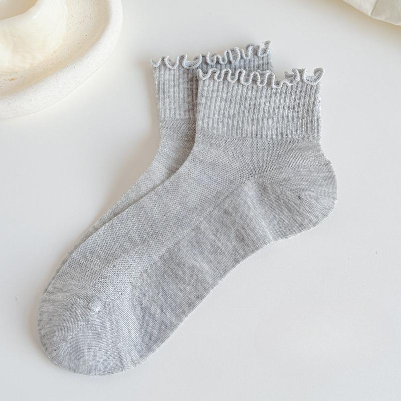 Silk-silk Wooden-ear Short Booties for Women in Summer, Lightweight Mesh Breathable Low-top Lace Women's Short Socks