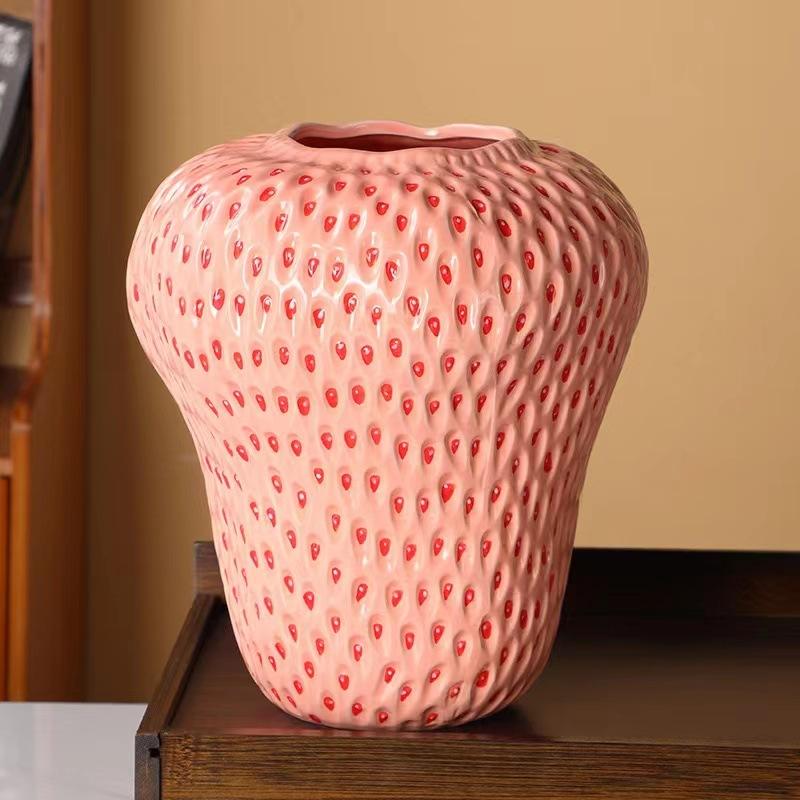 Red Strawberry Ceramic Vase Flower Pots Decorative Flowers Arrangement Desk Decoration Strawberry Floral Vase Modern Home Decor