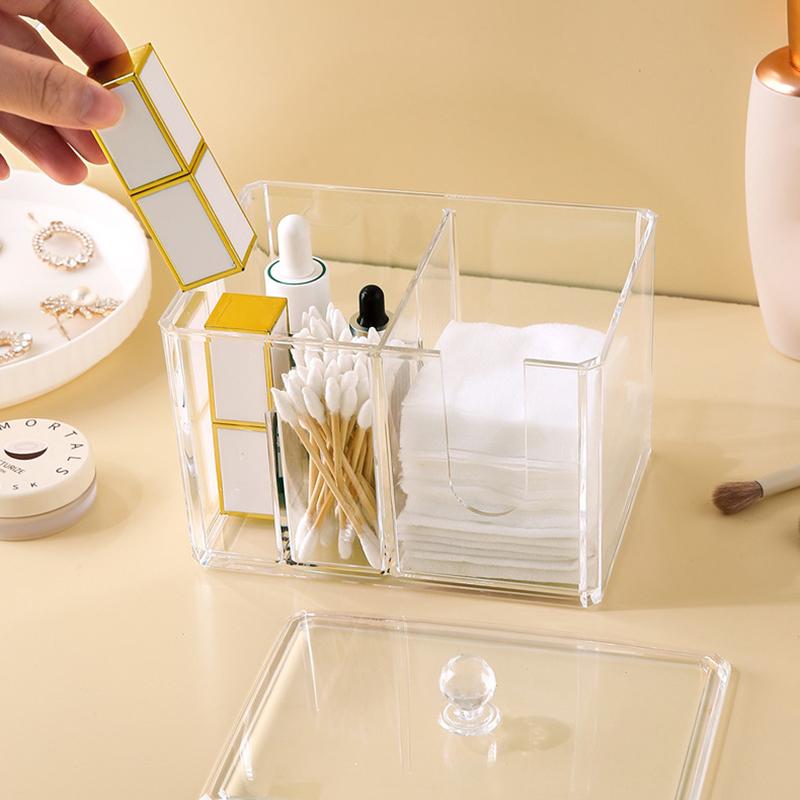 Porte-cotons-tiges Porte-disques démaquillants Boîte de rangement cosmétique transparente avec couvercle Organisation soignée du bureau Pour rouge à lèvres coton