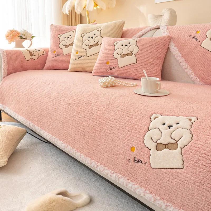 Winter Cashmere Plush Sofa Cover for Living Room Solid Color Warm Sofa Towel Non-slip L Shape Couch Slipcover Sofa Towel Home