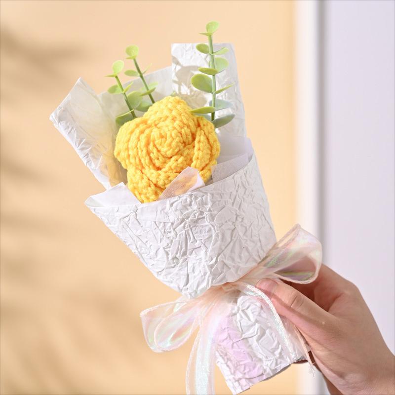 

1 шт. Штучна квітка В язаний гачком букет Новорічний подарунок День святого Валентина DIY Ручне в язання Троянда Домашня прикраса