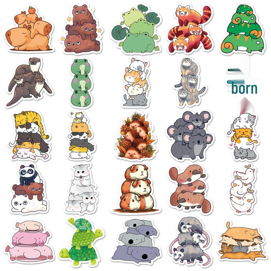 50 Stackable Animal Doodle Stickers – Cute Cartoon Animals for Journals, Water Bottles, and Phone Cases