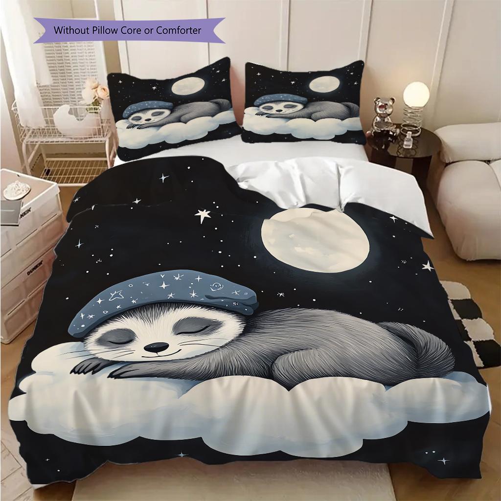 Squirrel Pattern Bedding Quilt Set Quilt Cover Pillowcase Home Decoration Birthday Gift (1 * Duvet Cover + 2 * Pillowcase, Without Core)