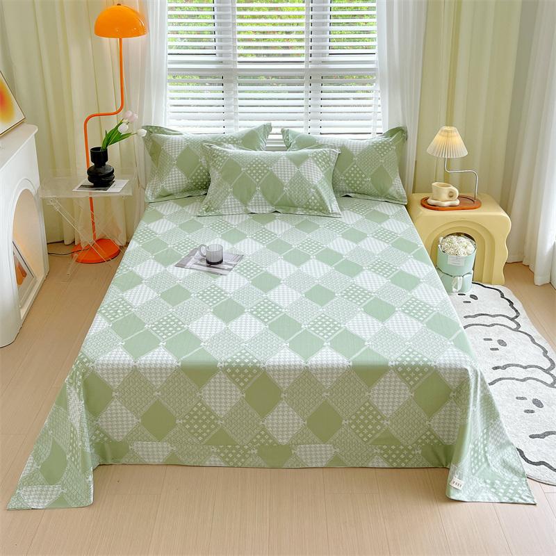 Green Check Raw Cotton Bed Sheets For Double Bed All Seasons Bed Cover Full Set Queen/King Size Flat Top Sheets No Pillowcase