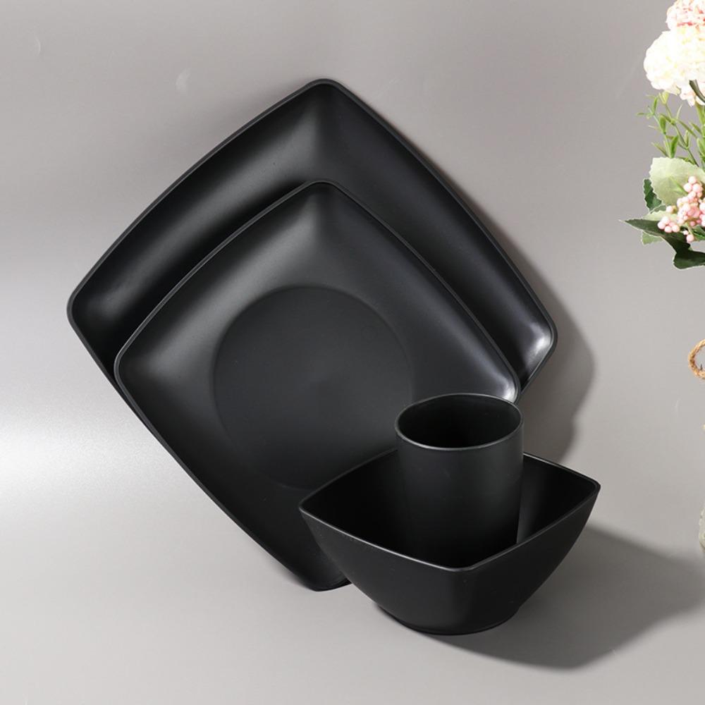 Set da 16 pezzi Set di stoviglie quadrate in plastica Set di piatti da cena riutilizzabili Tuta per tavola Insalata