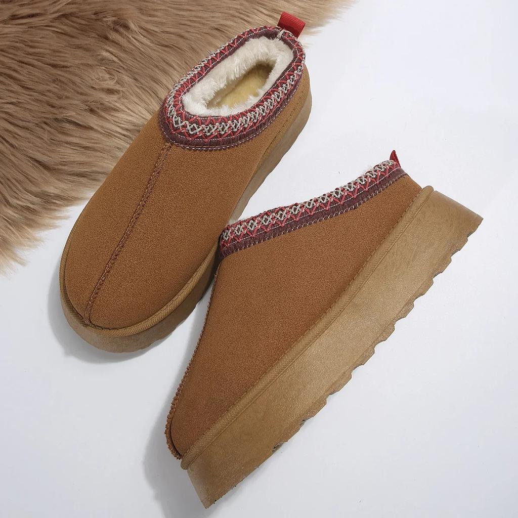 Schneestiefel für Damen im Winter, neue warme Kaschmir-Sohle, dicke Sohle, ohne Fersenbedeckung, Haarhalbschuh, Baumwollschuhe für Damen