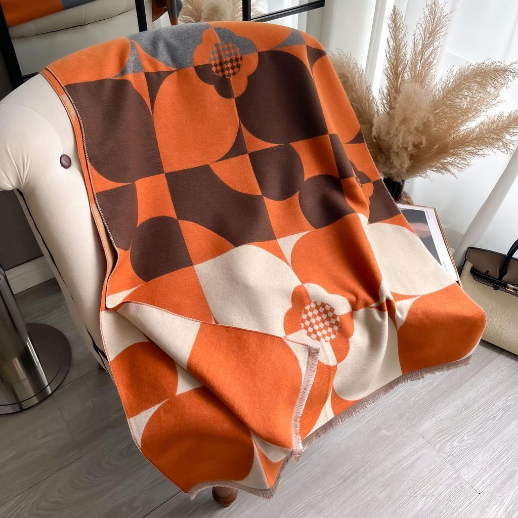 Scarf Double-Sided Warm Four-Leaf Plaid Fashionable And Elegant Imitation Cashmere Scarf Shawl Women