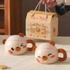 Creative Cartoon Bear Ceramic Cup With Lid Household Breakfast Children'S Couple Cup High Value Gift