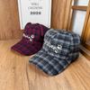 New Retro Plaid Embroidered Baseball Cap Three-dimensional Bear Ear Design Showing Face Small Casual Sunshade Cap