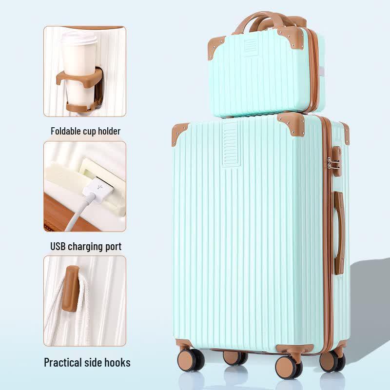 HANDUNYOU 20-inch Hardside Luggage with Aluminum Frame, USB Port & Cup Holder