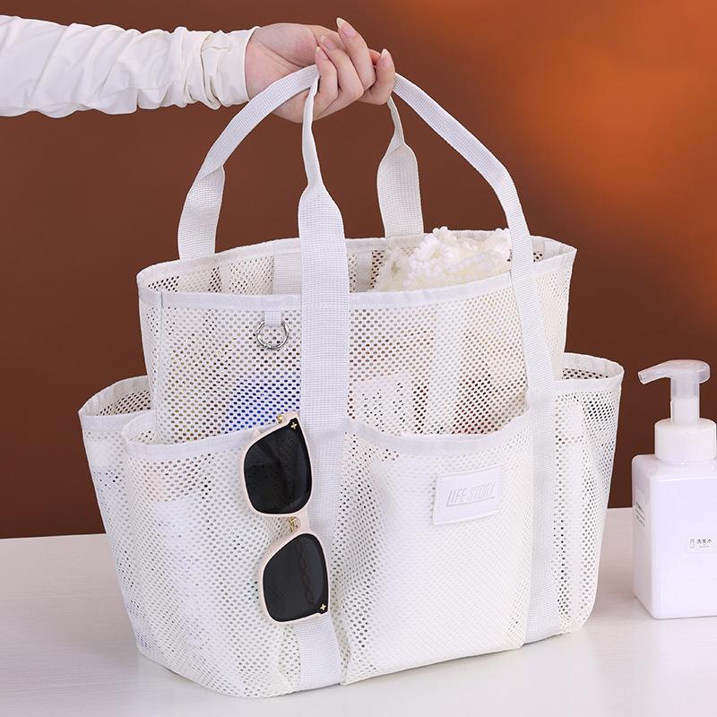 1pc Large Capacity Mesh Beach Bag Multi-pocket Foldable Toiletries Storage Bag Portable Home Swimming Bag Vacation Essentials