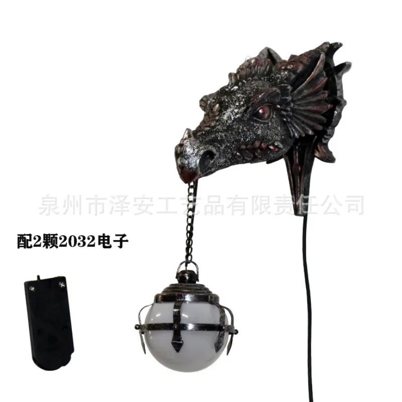 American Dinosaur Dragon Cross-border Wholesale Home Garden Decoration Double Resin Dinosaur Head with Light Pendant Decoration