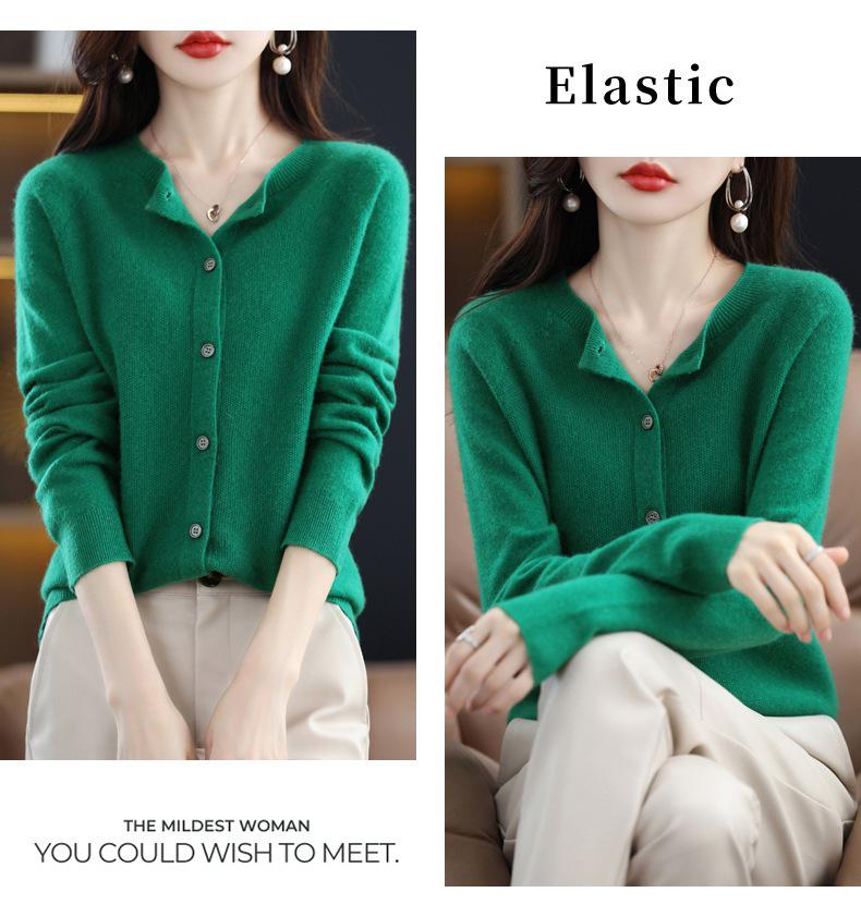 Women's Pure Wool Loose Knit Cardigan - Autumn Solid Color Sweater Top