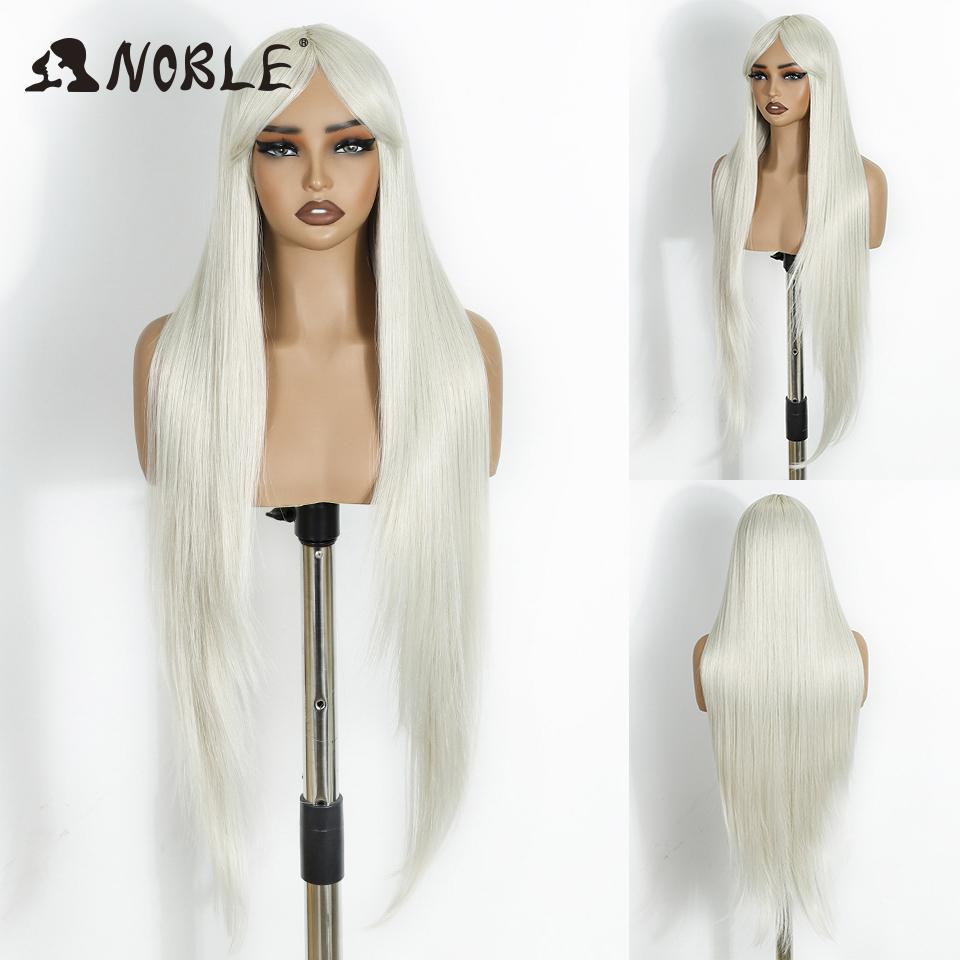 Noble Cosplay Synthetic Wig With Bangs Long Straight Wig Ombre White Colored Wig Wig For Women Wig For Women Synthetic Wig