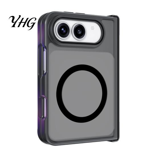 Slim Protective Cover for IPhone 2026 Magnetic Foldable Case iPhoneDuo, Full Hinge Protection, Rotating Durable Hard PC Smartphone Kickstand,