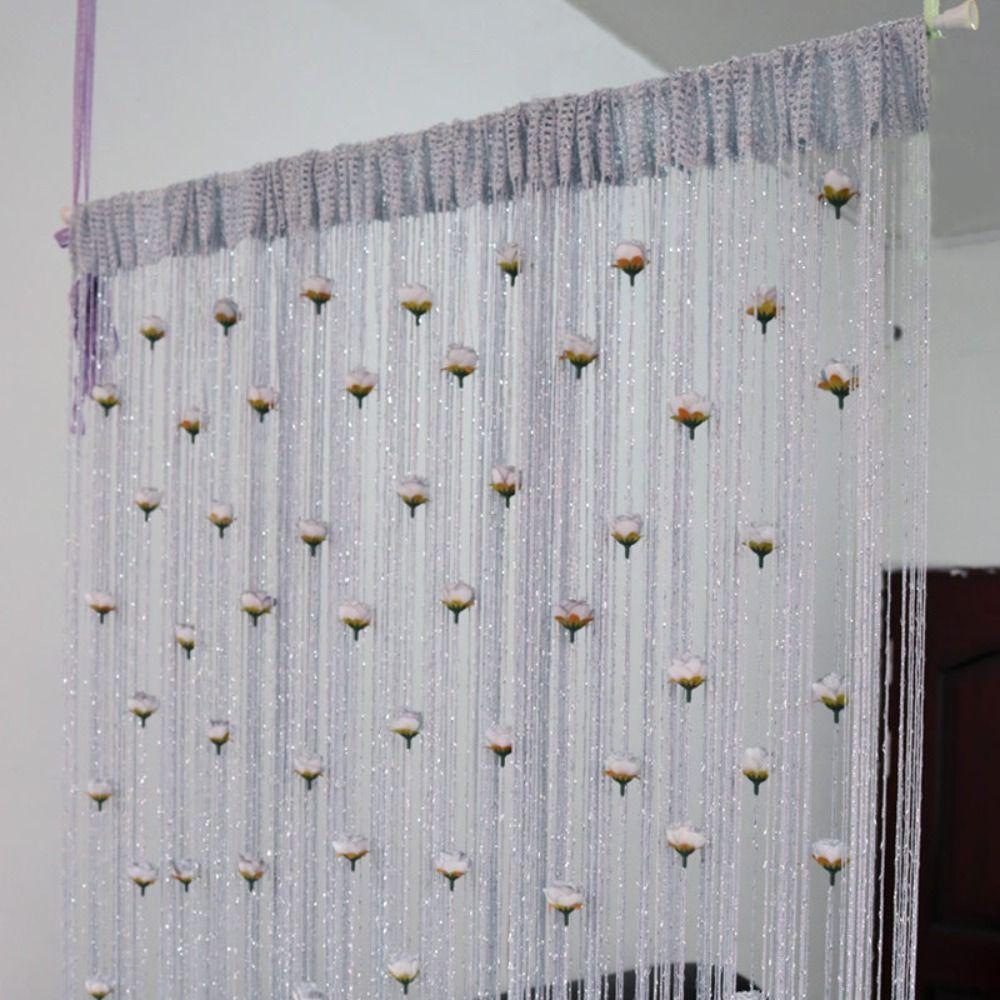 Shiny Door Curtain Room Divider Tassel Window Curtain Rose Flower String Curtain  Home Decor