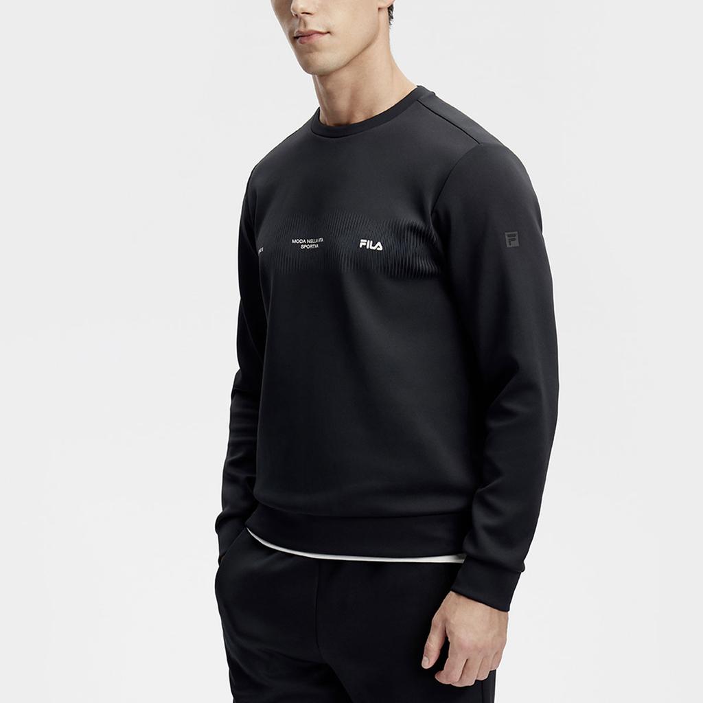 FILA Letter Print Fitness Pullover Knit Sweatshirt Men sweatshirt Deep-Black A11M411210F-BK