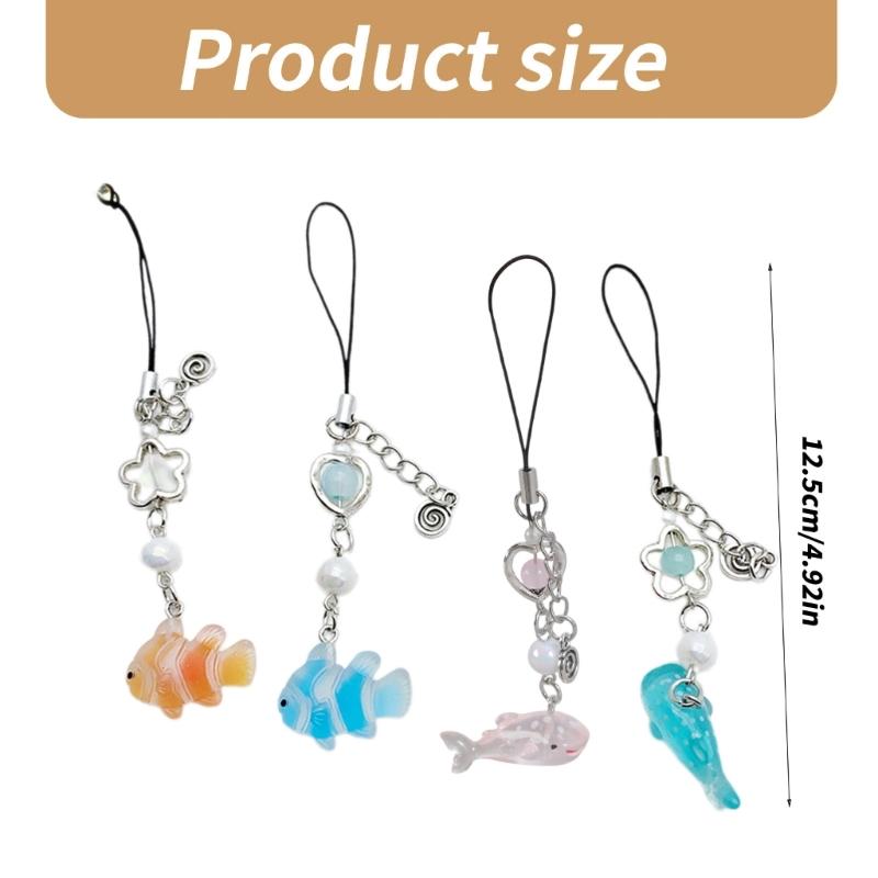 Sweet Small Fish Bead Phone Charm Straps Car Key Hangings Pendants Fashion Bag Decoration Lanyard Purse Accessories