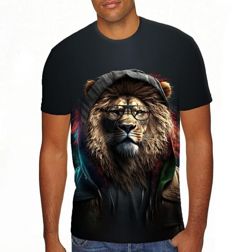 3D Printed Originality T-Shirt for Men Fashion Lion Animal Pattern T Shirts Summer Casual Short Sleeves Round Neck Tops Sport Loose Tee