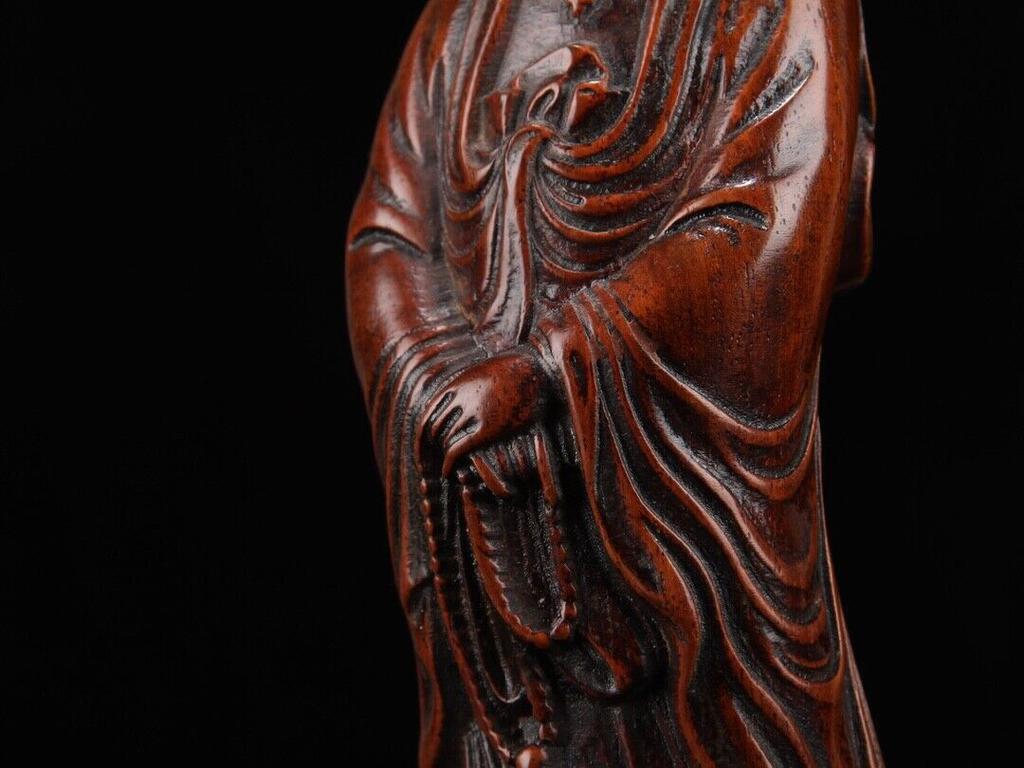 Chinese Vintage Rosewood Carved Kwan-yin Statue Wooden Sculpture Home Decor Art