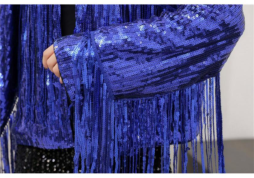 Women's Shiny Sequin Tassel Jacket - European & American Style, Beaded Celebrity Top with Lining