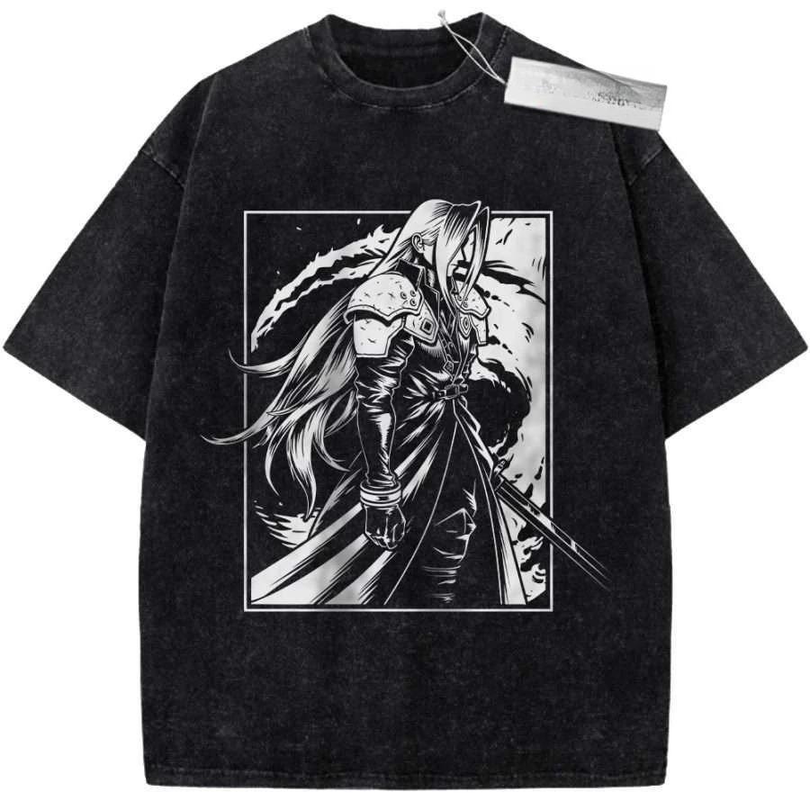Final Fantasy X Yuna Vintage Washed Oversized TShirt Retro Streetwear Harajuku Style Unisex Couple Tee for All Seasons