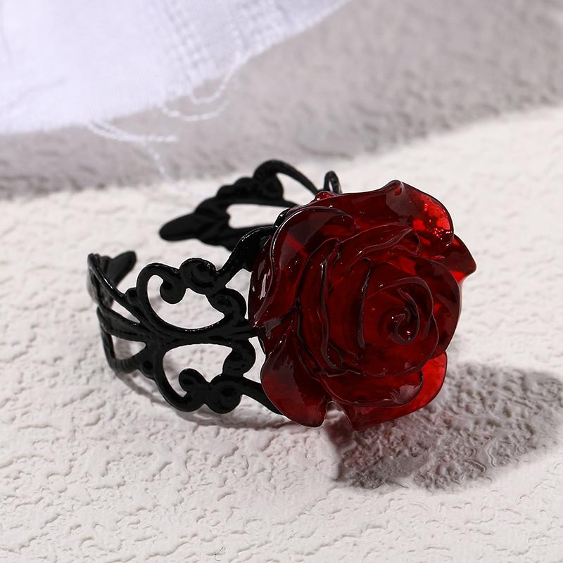 Anello Rosa Rossa Punk Gotico Anelli Vuoti Regolabili per Donne Strega Pagana Vintage Creativo Halloween Regalo Ragazza Cool Gioielli da Festa