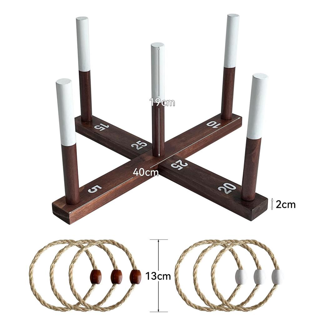 Socpuro Ring Toss Set for Kids, Indoor & Outdoor Use, Ages 8-13, Cross-Shaped Rope Rings, 6 Rings Included, Wooden Design, Educational Toy, Perfect