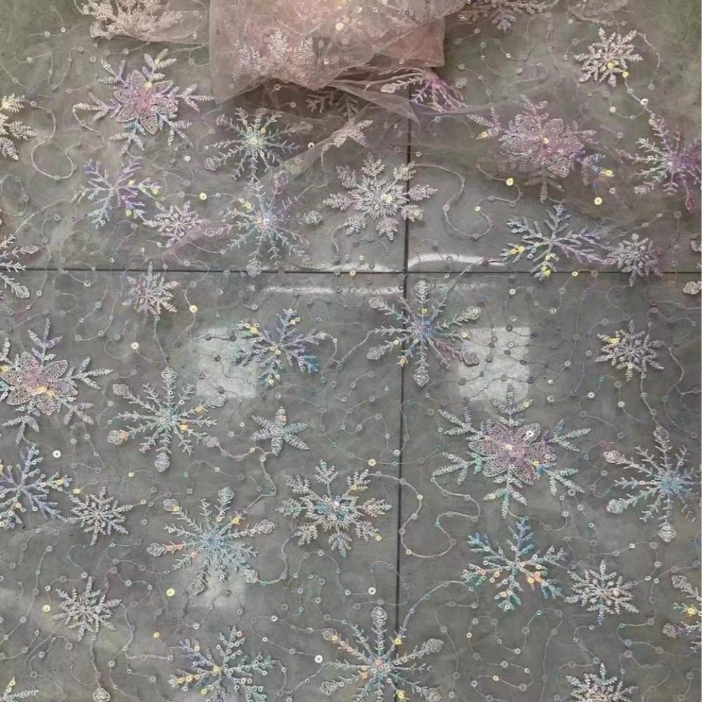 

Fashion 1 Yard Tulle Fabric Embroidered Sequin Mesh Lace Fabric Snowflake Clothing Material For Sewing Skirt Dress 130cm рожевий