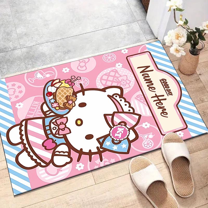 Custom HelloKitty Mat Personalized Name, Polyester Washable Indoor Entryway Rug, Gift for Christmas, Easter, Thanksgiving Day
