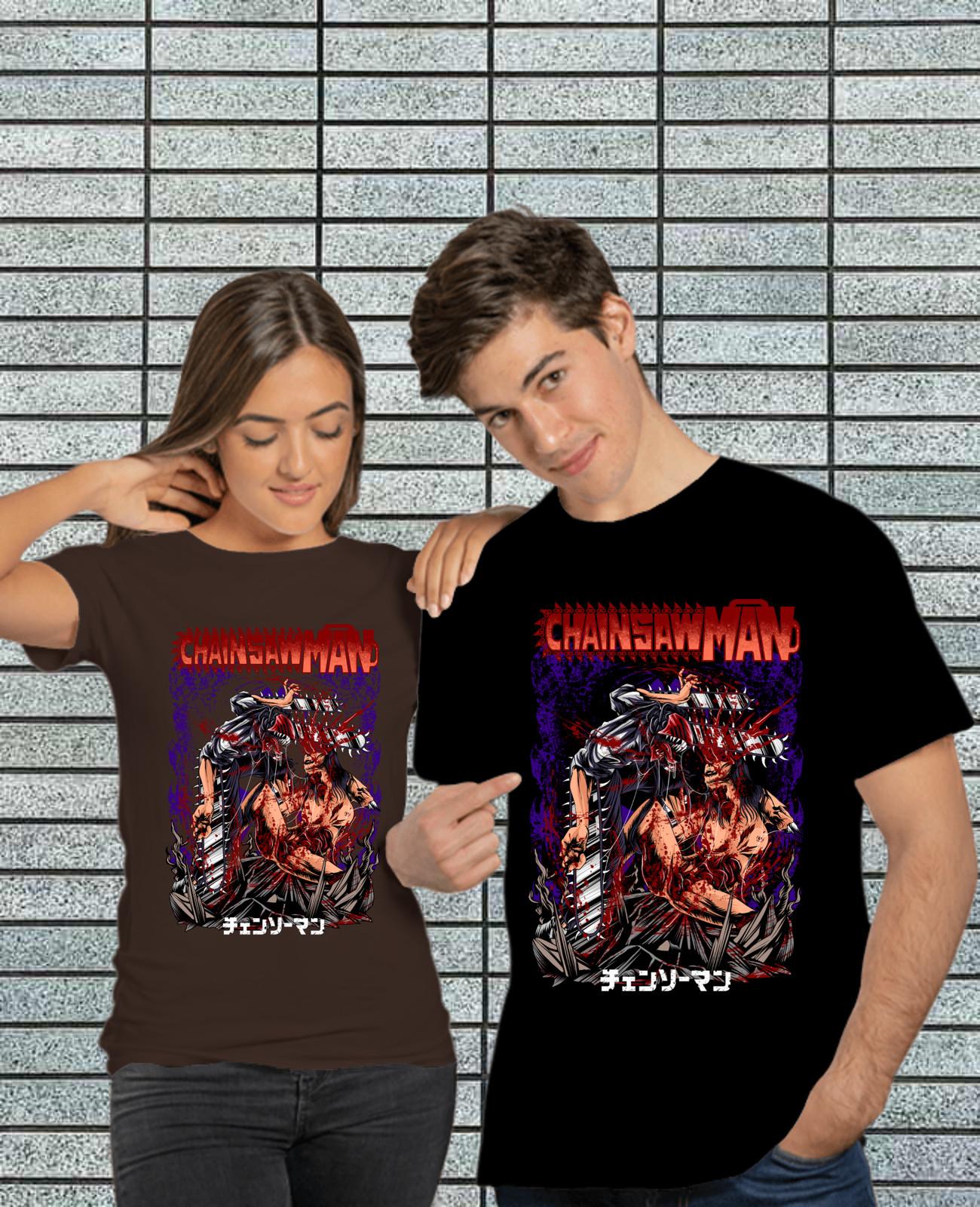 chainsaw man new unisex T-shirt denji makima pochita tee black and white L