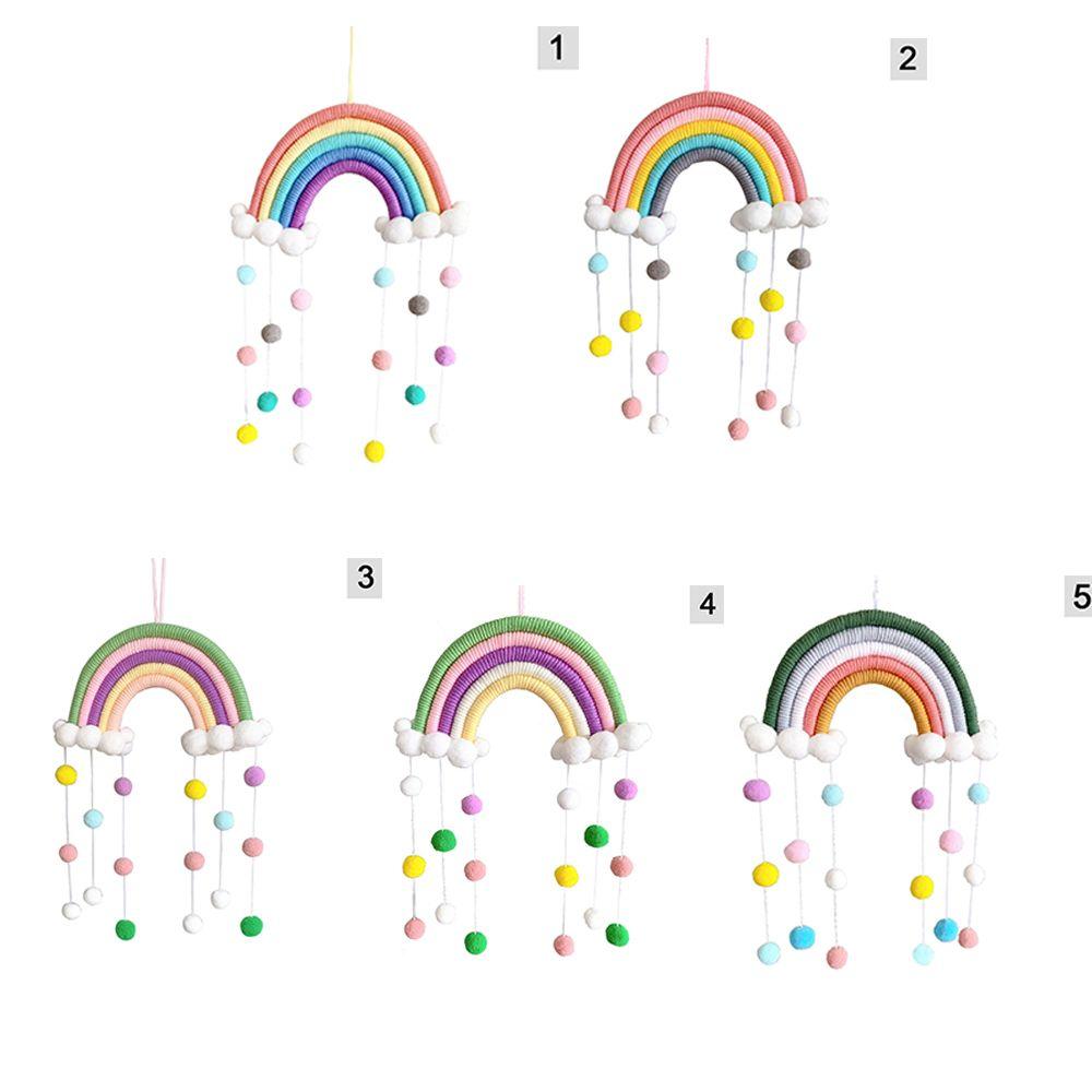 Five Strands Rainbow Clouds Hanging Decoration Hand-woven Colorful Pom Pom Felt Ball Tassel Wall/Window Hanging Decoration Craft
