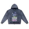 DTG print Knitted Denim Zip-Up Hoodie Grow With The Flow Brother Print Zipper Hoodies  