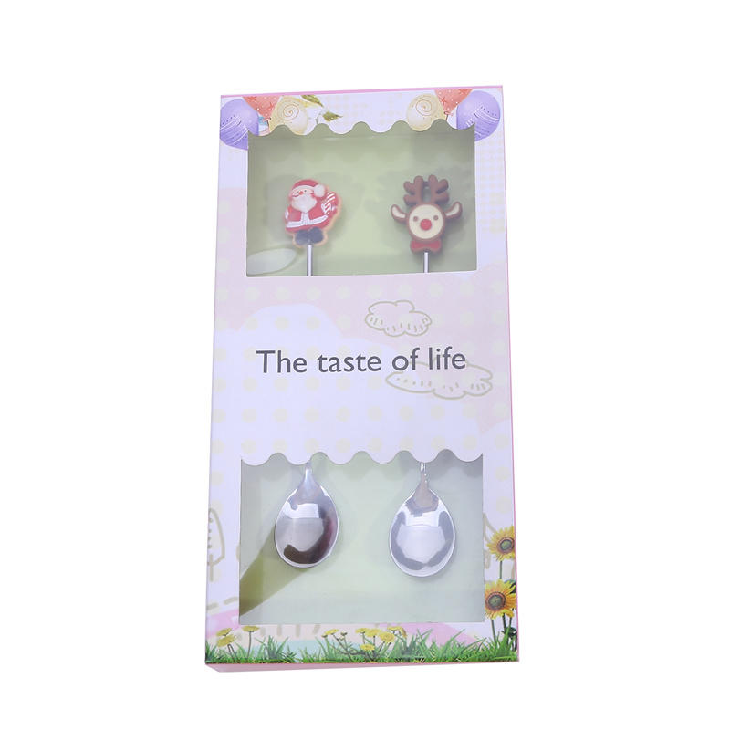 

Stainless Steel Christmas Coffee Stirrers Spoons Fork Set Cute Kitchen Tea Dessert Spoons Xmas Gift 2PCS серебряный