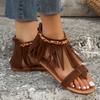 Large Size Retro Famous Style Fashion Flat Sandals Summer New Tassel One Word with Women's Shoes