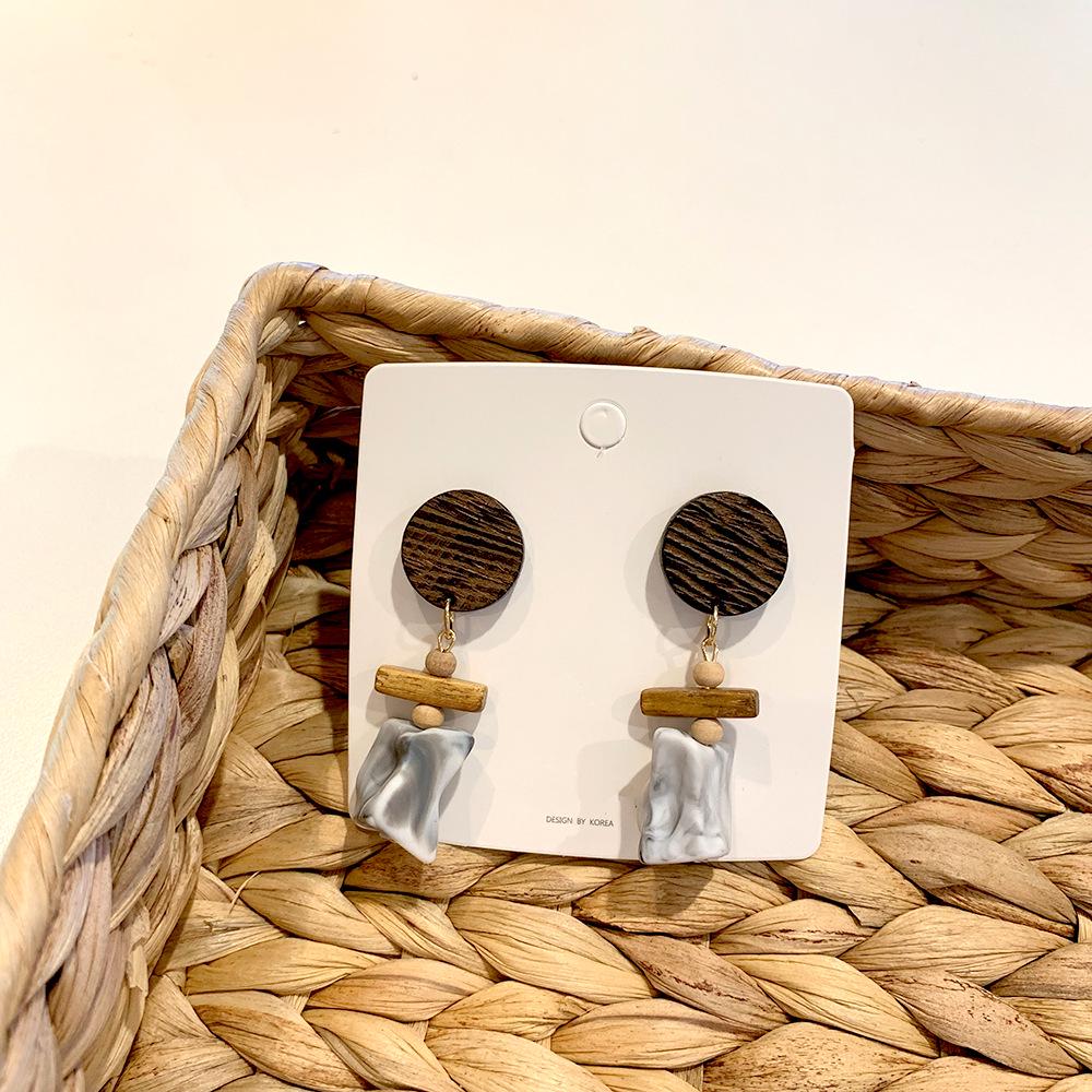 Women's Dongdaemun Style Colorful Resin & Wood Retro Dangle Earrings