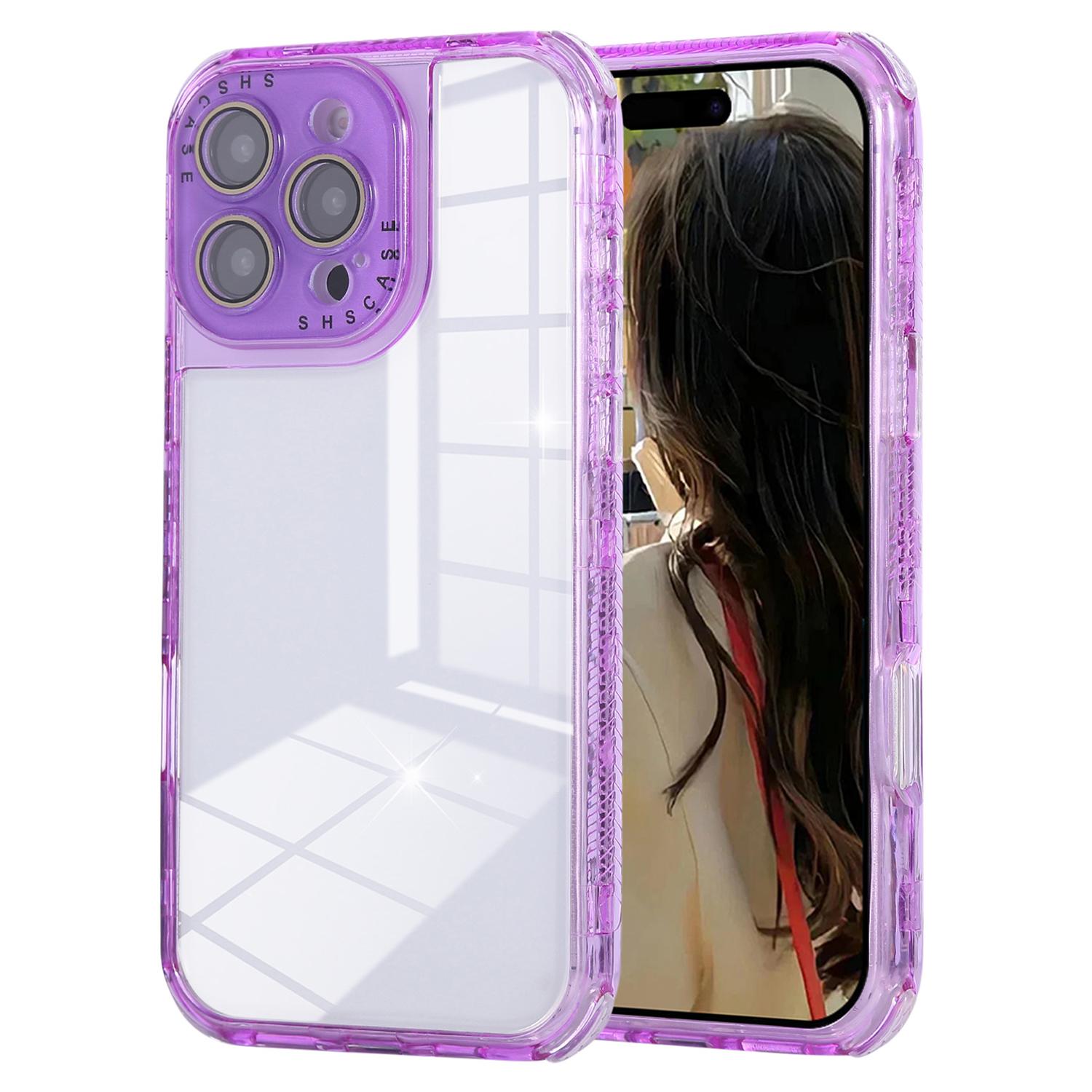 

For iPhone 16 Pro Max Case Clear Colorful Frame Drop-Proof TPU + PC Phone Back Cover with Lens Film C