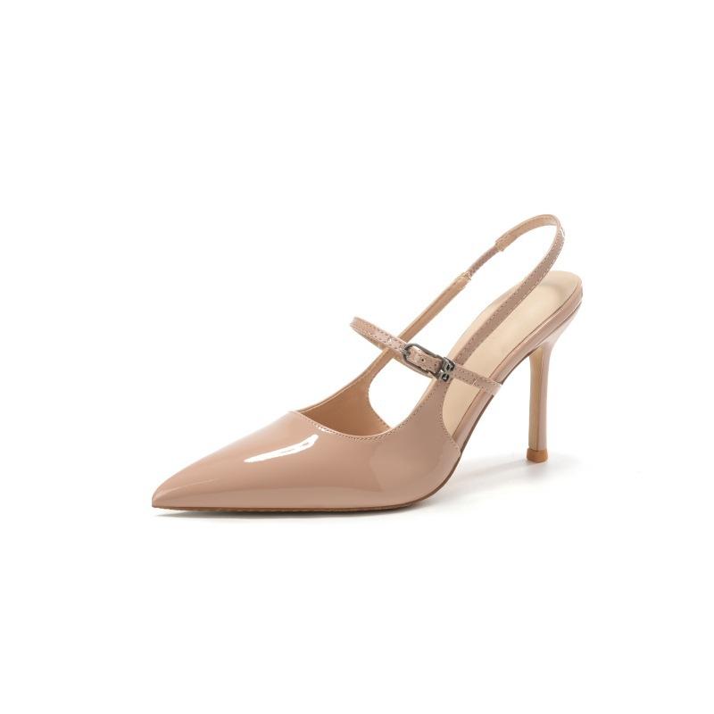 Nude high heels women's pointed autumn patent leather back empty temperament single shoes black stiletto summer sandals