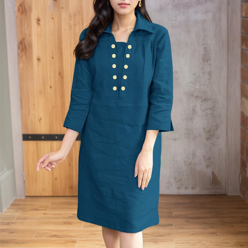 

ZANZEA Женское летнее платье с классическим воротником, однотонное, с рукавом 3/4 3XL синий