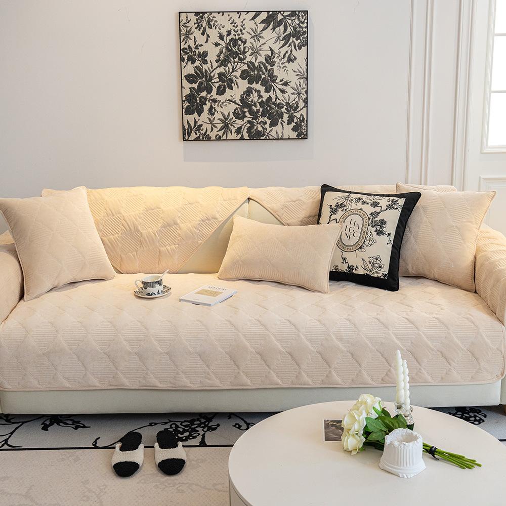Cojín de Sofá de Terciopelo Cristal de Invierno Nuevo Estilo Crema Francés Claro Funda Funda Paño Cojín de Sofá de Cuero