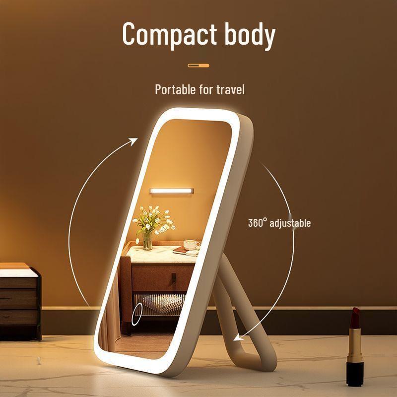 Slimme Draagbare LED Make-up Spiegel met 360-Graden Vullicht en Vlak Bureauontwerp