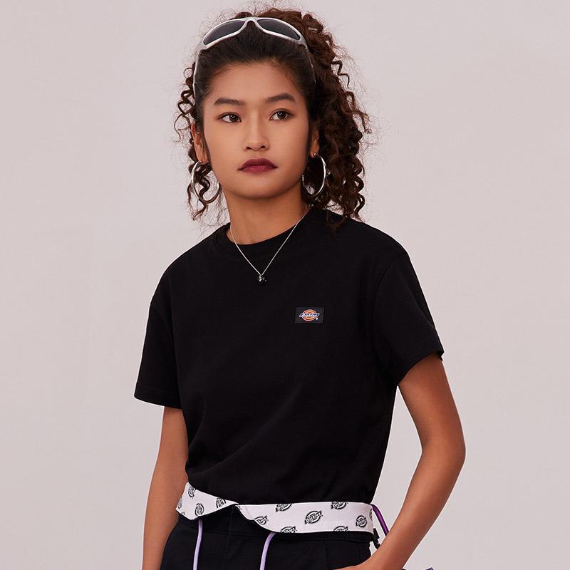 Dickies Casual Letter Logo Embroidered Short Sleeve T-Shirt Women Tops Black DK011775BLK