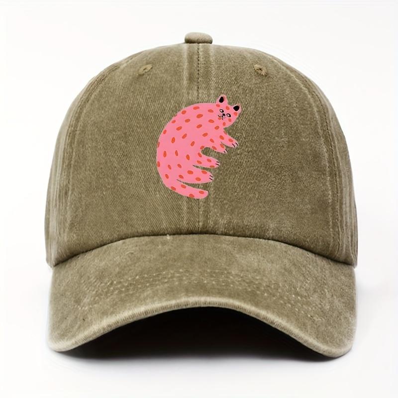 Pink Spotted Cat Graphic Baseball Cap Polyester Casual Adjustable Sun Hat for Adults