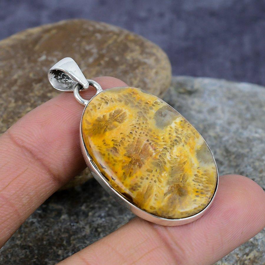 

Fossil Coral Gemstone Handmade 925 Sterling Silver Jewelry Подвеска Свадебный подарок