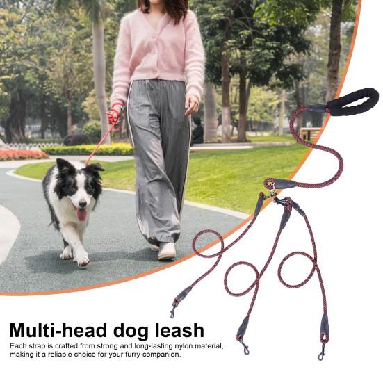 3-Way Adjustable Nylon Dog Leash Kit with Multi-Handle Wear-Resistant Rope Straps Removable 360-degree Rotation Buckle Pet Traction Rope for