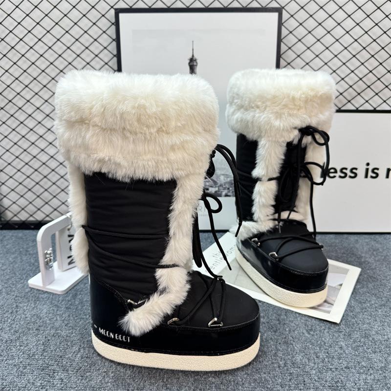 Thick-soled inner heightening large snow boots women's winter piled thickened fluffy shoes high non-slip warm moon boots