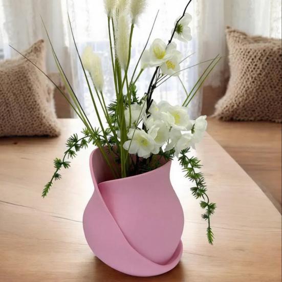 Twisted Ribbon Sculpture Flower Vase 3D Printed Floral Plants Holder Container Home Office Table Centerpiece Decorative